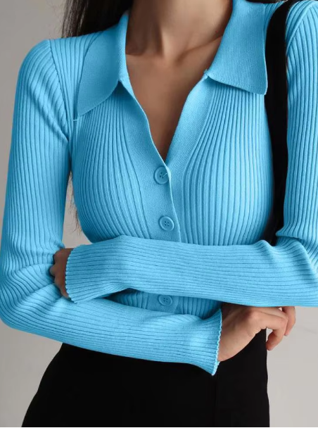 Lina™ - Pullover mit Knopfkragen und V-Ausschnitt