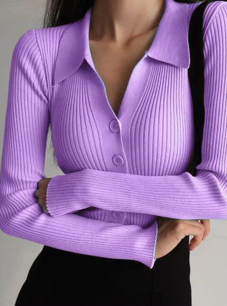 Lina™ - Pullover mit Knopfkragen und V-Ausschnitt
