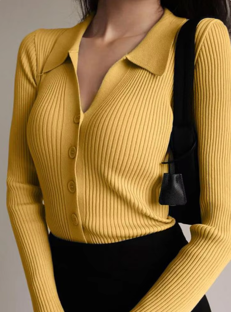 Lina™ - Pullover mit Knopfkragen und V-Ausschnitt